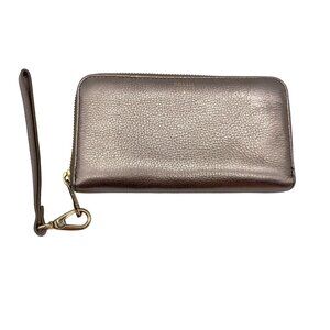 Fossil pebbled‎ leather rose gold zip around wallet wristlet